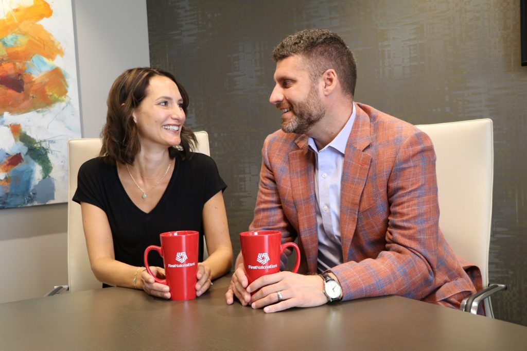 Adam Cox and his wife, Diane, recording their second podcast episode together.