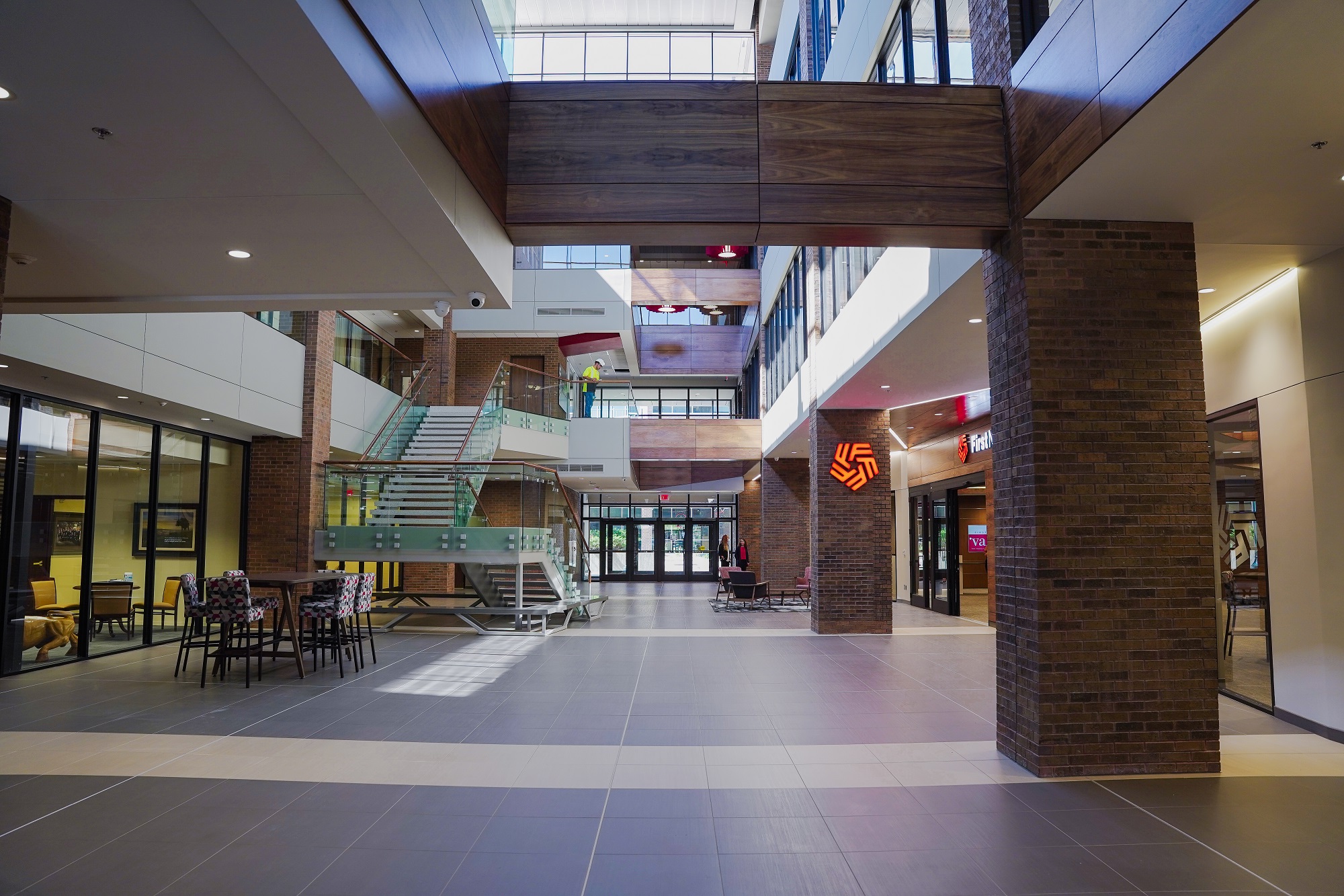 A view of the remodeled atrium at First National Bank.
