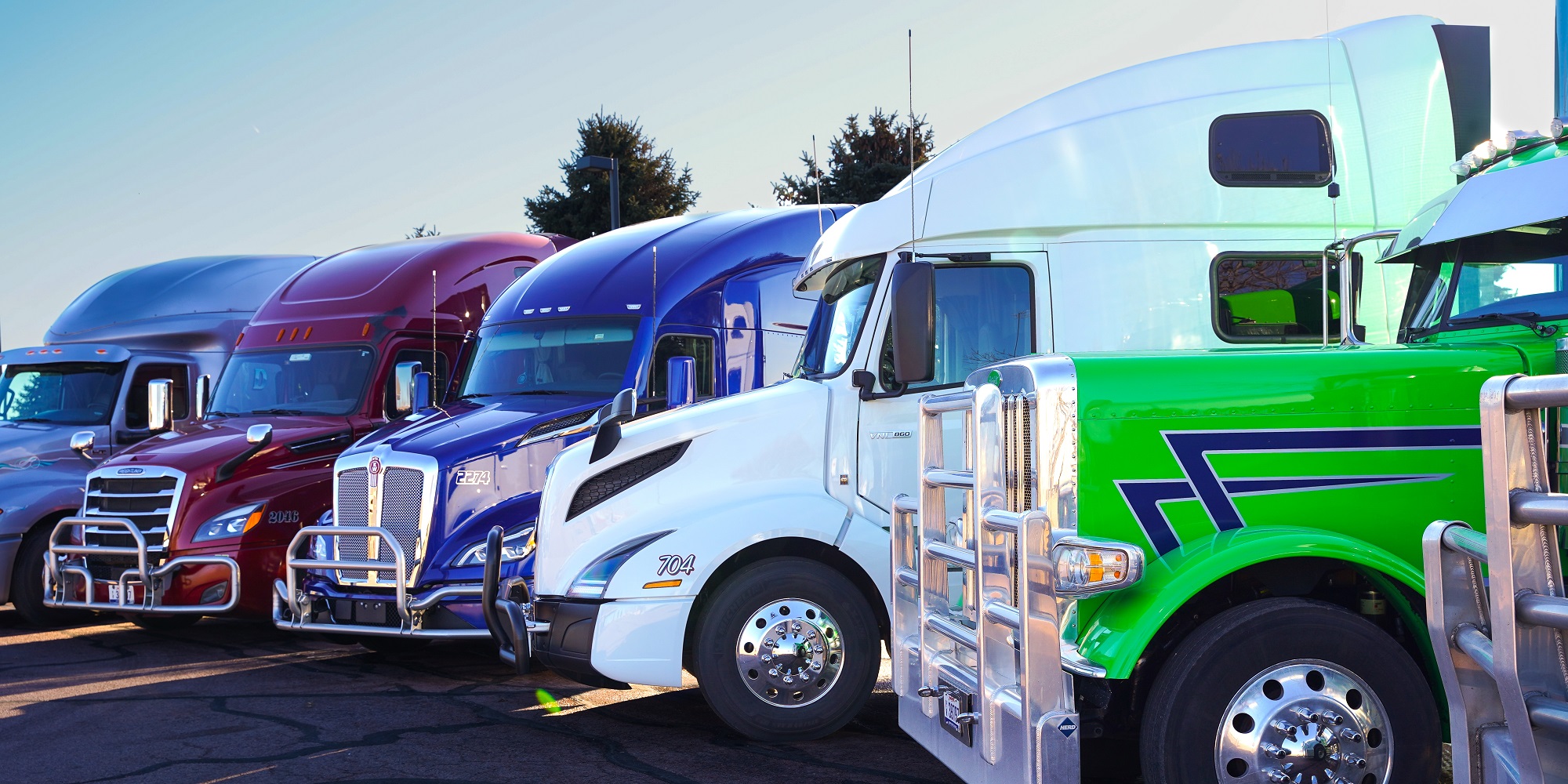 Trucks parked in the parking lot of First National Bank's Benson Road branch.