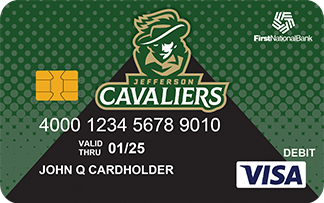 The Jefferson Cavaliers debit card from First National Bank's Community Card program.