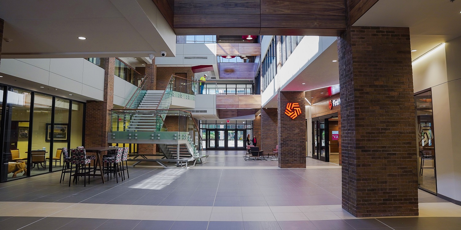 A view of the remodeled atrium at First National Bank's Downtown location.