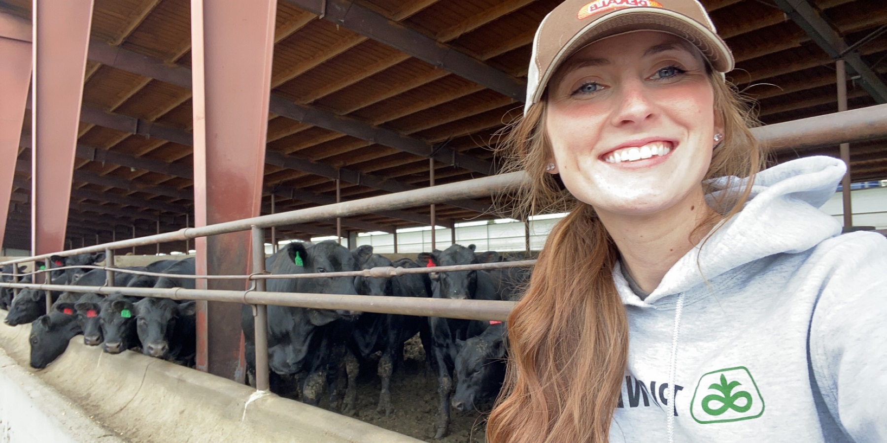 Kelsey Geraets with the cattle in her feedlot.