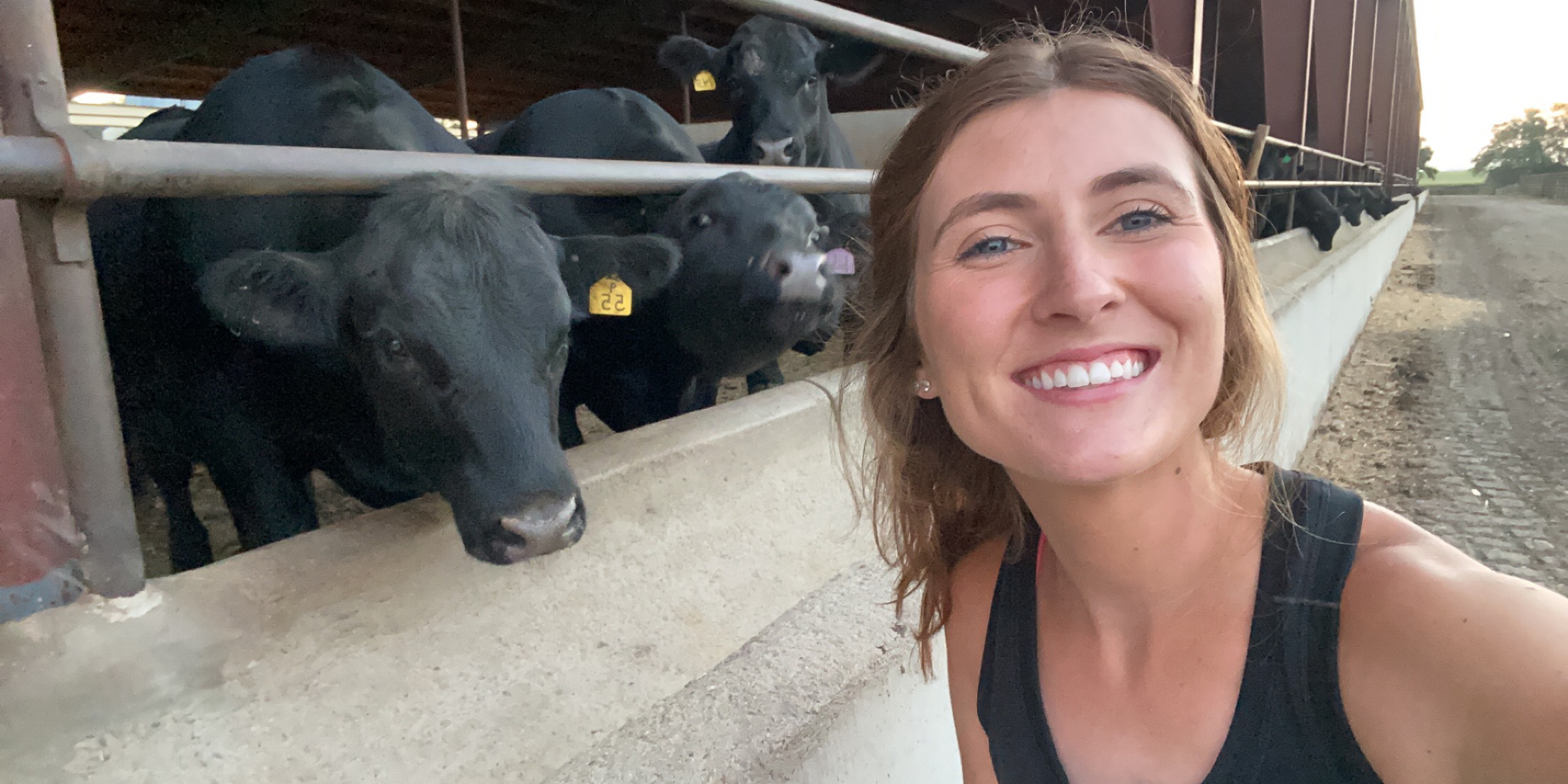 Kelsey Geraets with the cattle in her feedlot.