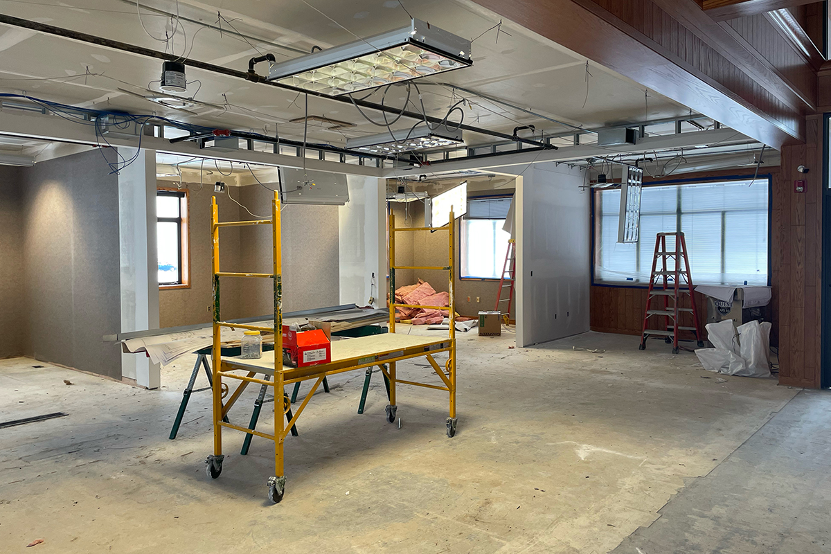 The lobby of First National Bank's Benson Road location under construction. 