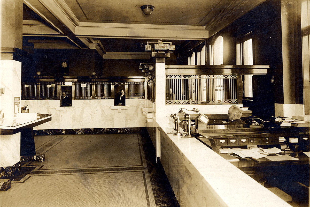 The lobby of Minnehaha National Bank in the 20th century.