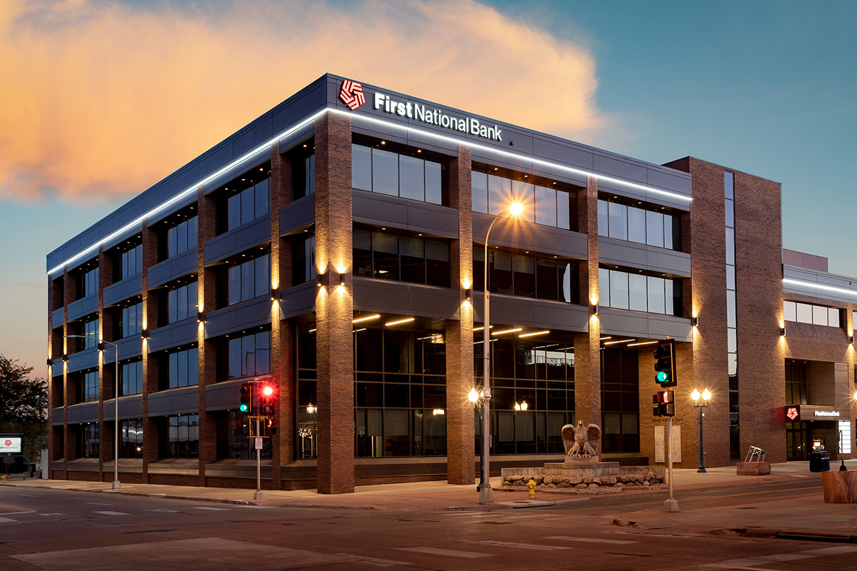 The First National Bank building in downtown Sioux Falls. 