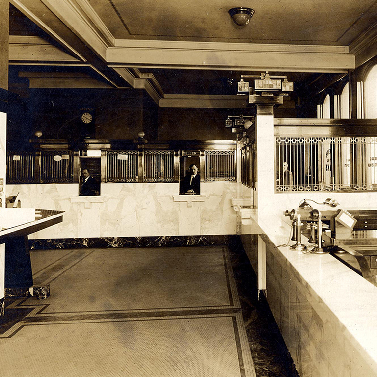 The lobby of Minnehaha National Bank in the 20th century.