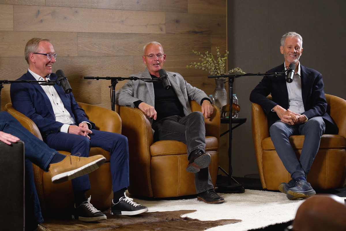 Craig Snyder, Mike Wells, and Joe Kirby recording an episode of the Common Cents on the Prairie podcast.