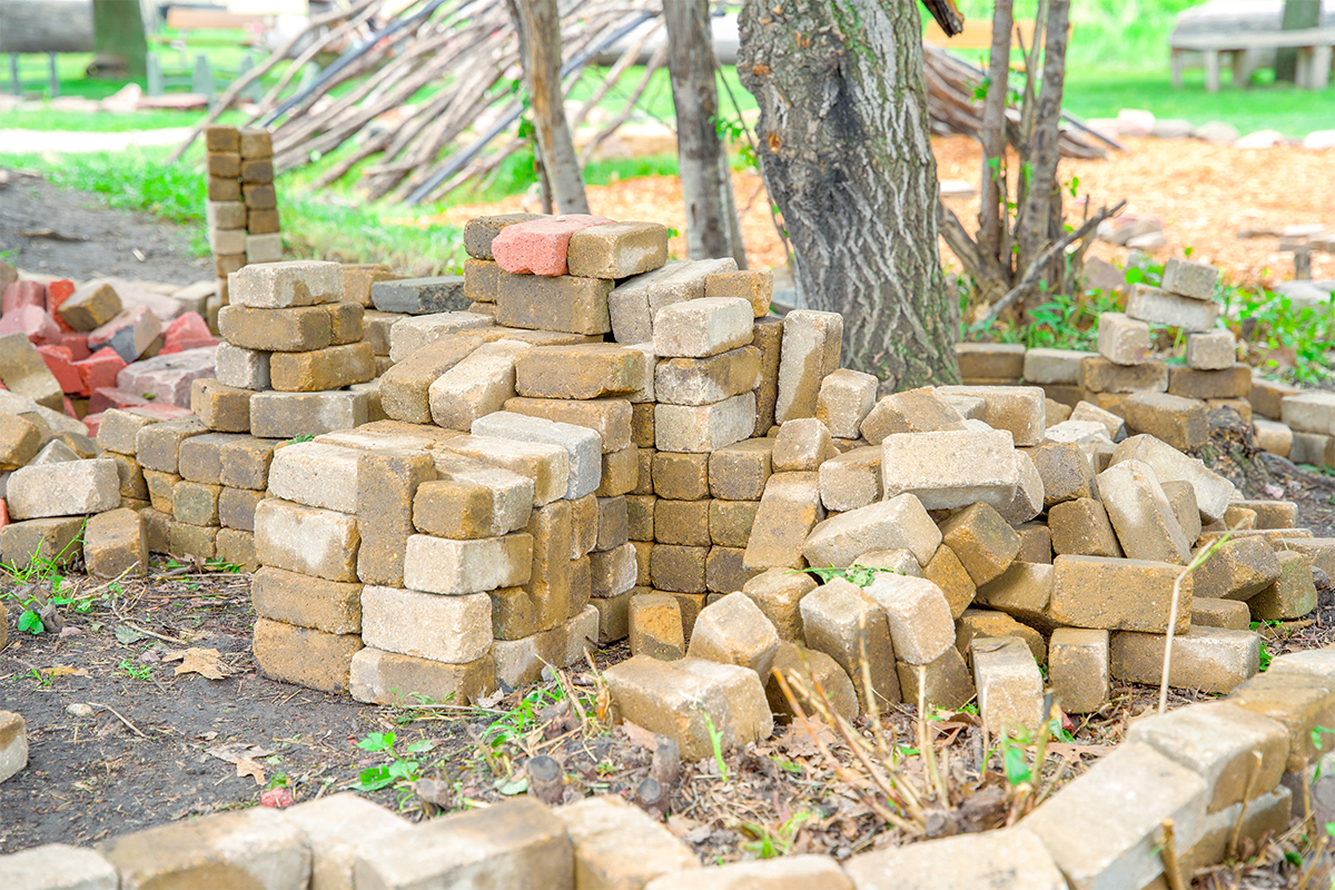 A stack of paving stones at The Outdoor Campus in Sioux Falls.
