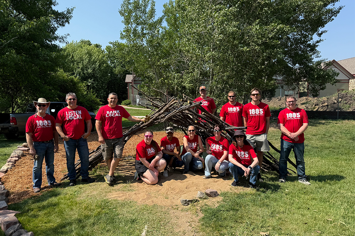 A group of First National Bank volunteers at The Outdoor Campus in Sioux Falls.