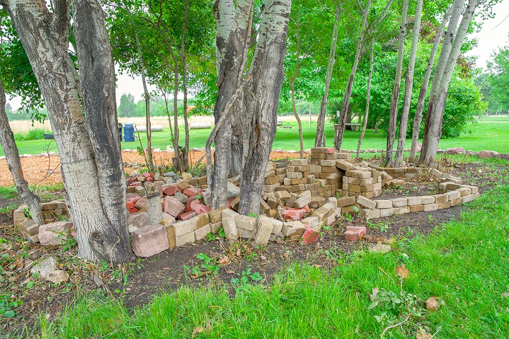 A pile of paving stones at The Outdoor Campus in Sioux Falls.