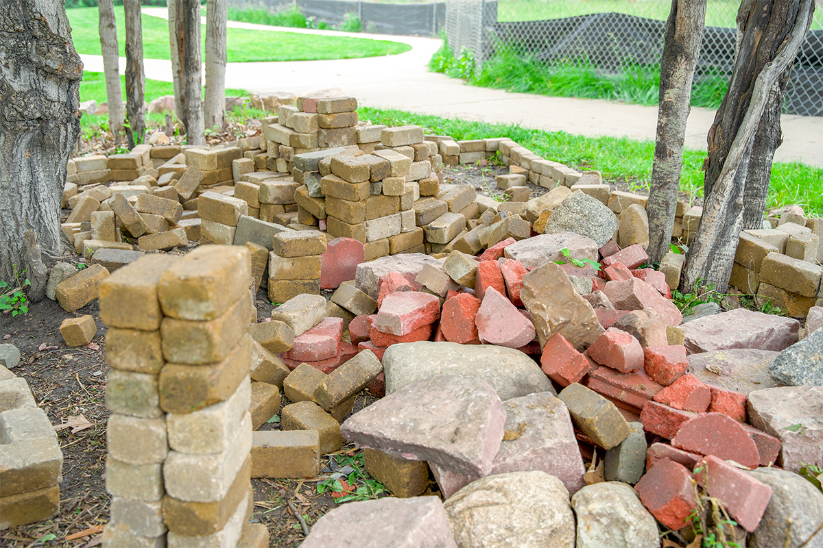 A pile of paving stones at The Outdoor Campus in Sioux Falls.