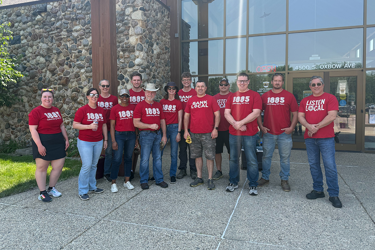 A group of First National Bank volunteers at The Outdoor Campus in Sioux Falls.