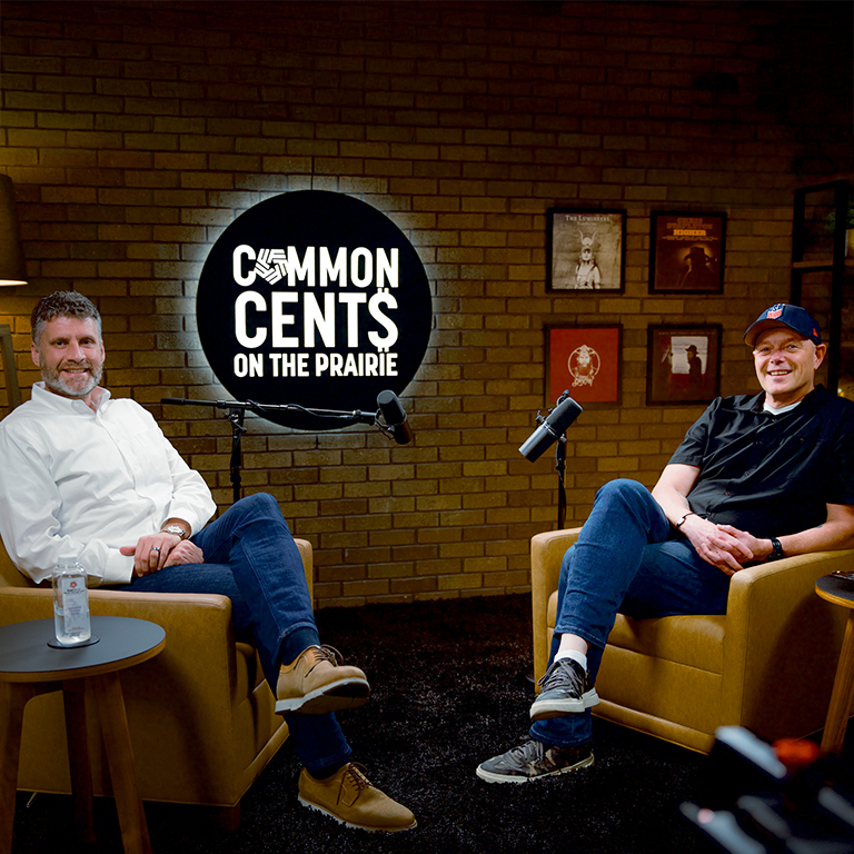 Bob Simpson and Adam Cox on an episode of the Common Cents on the Prairie podcast.