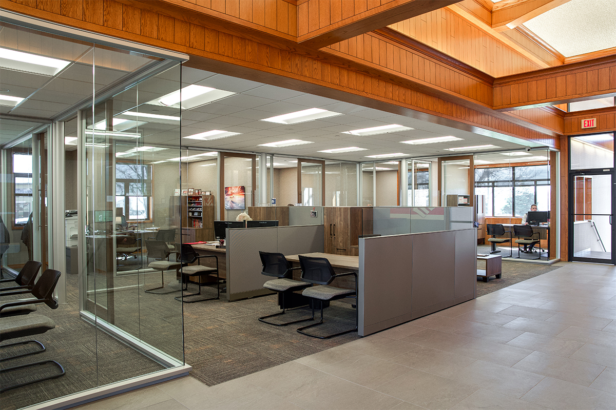 The lobby of First National Bank's Benson Road branch.