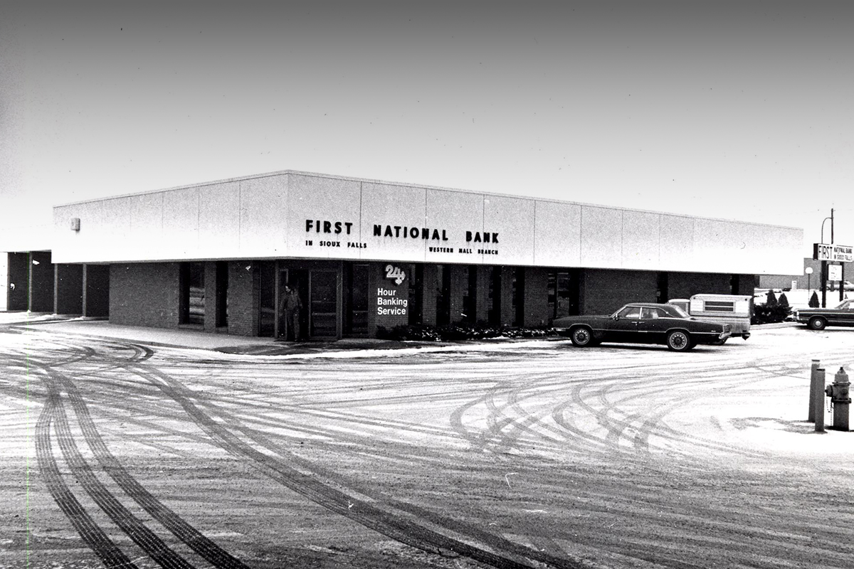 First National Bank's Western Mall branch in the 1970s.