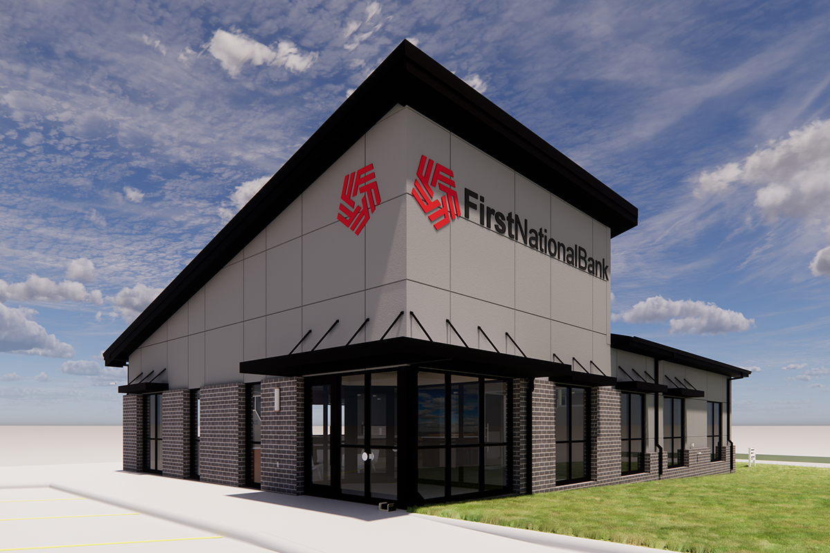 A rendering of First National Bank's future branch in Chamberlain, SD.
