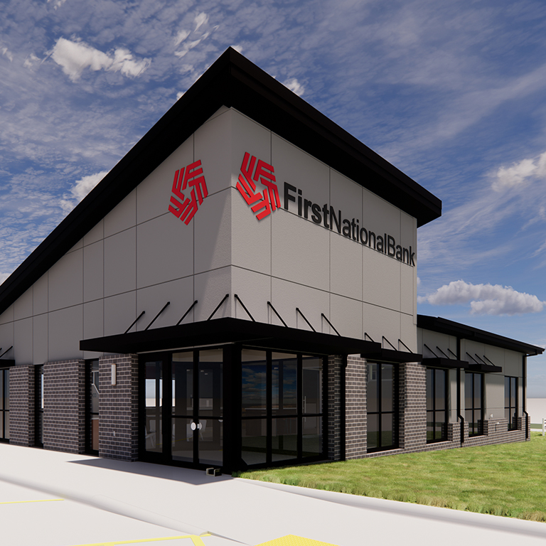 A rendering of First National Bank's future branch in Chamberlain, SD.