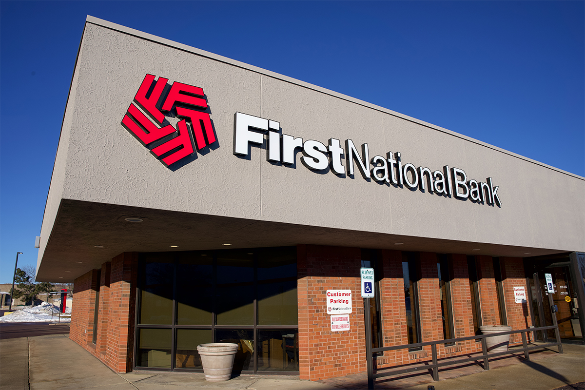 First National Bank's Western Mall branch before a recent remodel.