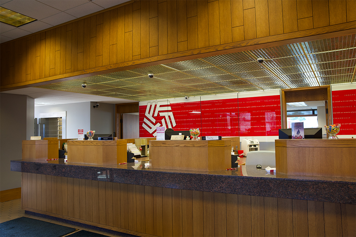 First National Bank's Western Mall branch before a recent remodel.