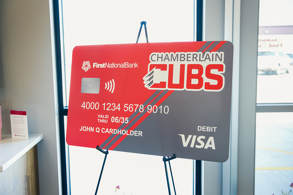A Chamberlain School District Community Card from First National Bank.
