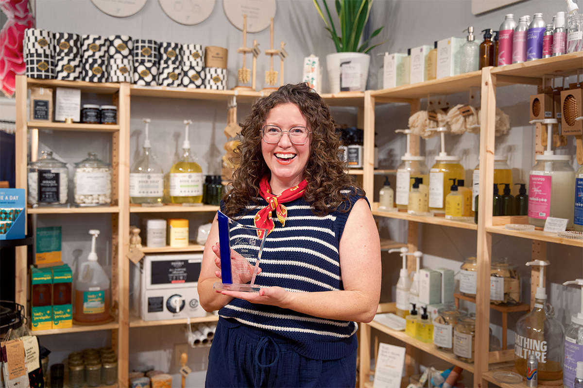 Sara Jamison receives a 2026 Vision Sioux Falls award from the Greater Sioux Falls Chamber of Commerce.