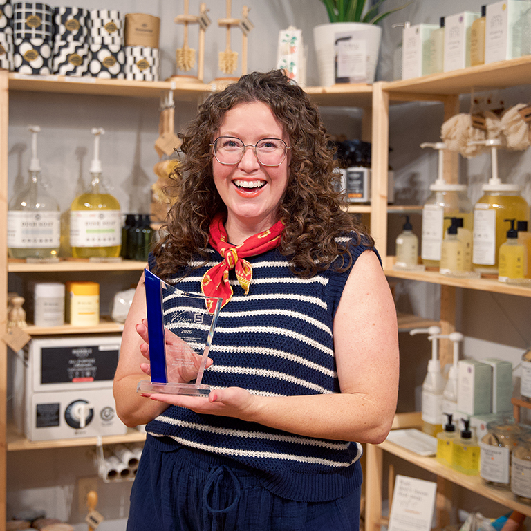 Sara Jamison receives a 2026 Vision Sioux Falls award from the Greater Sioux Falls Chamber of Commerce.